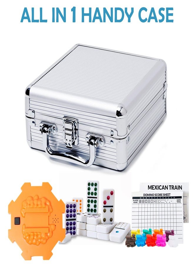 Yinlo Mexican Train Dominoes Set, Double 12 Dominoes Set: Colorful Dot Pips, Real Train Sound Effect Hub, Score Pad and 9 Colorful Trains, 91 Tiles Domino Game Set - Image 3